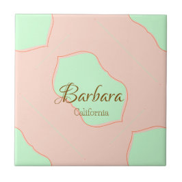 Azulejo De Cerâmica Laranja verde pastel boho adicionar nome lugar rús