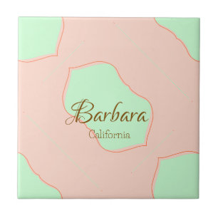 Azulejo De Cerâmica Laranja verde pastel boho adicionar nome lugar rús