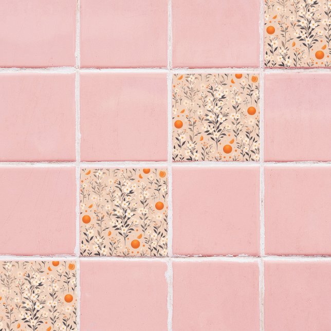 Azulejo De Cerâmica laranjas botânicas de flores (Criador carregado)