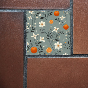 Azulejo De Cerâmica laranjas botânicas de flores