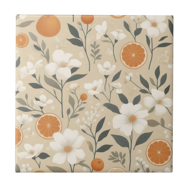 Azulejo De Cerâmica laranjas botânicas de flores (Frente)