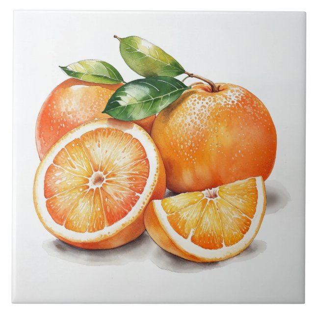 Azulejo De Cerâmica Laranjas em fatias e inteiras (Frente)