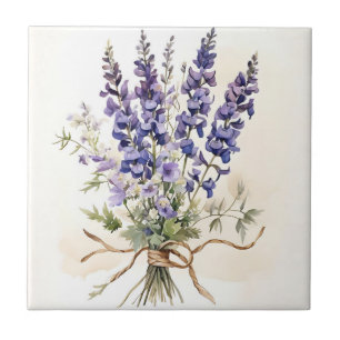 Azulejo De Cerâmica Larkspur Buquê Watercolor Romântico