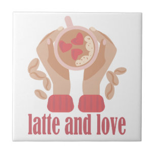 Azulejo De Cerâmica Latite e xícara de amor, mãos e café