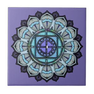 Azulejo De Cerâmica Lavanda Aqua Mandala Black White Stripe Yin Yang