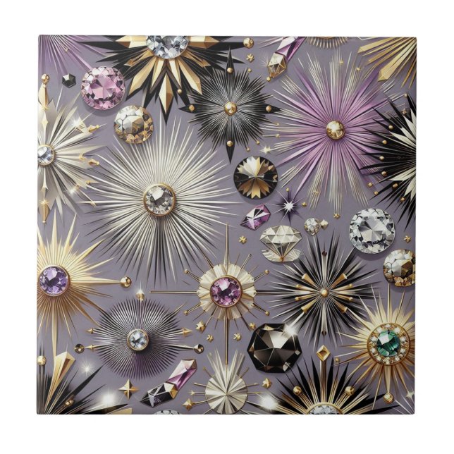 Azulejo De Cerâmica Lavanda Diamante Médio Moderno do Século  (Frente)