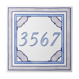 Azulejo De Cerâmica Lavanda e número da casa pequeno azul