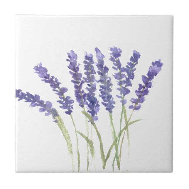 Azulejo De Cerâmica Lavanda flores herbáceas cor d'água púrpura (Frente)