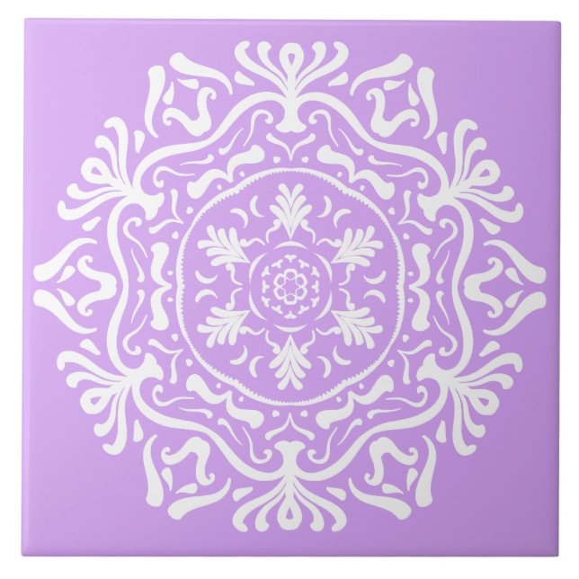 Azulejo De Cerâmica Lavanda Mandala (Frente)