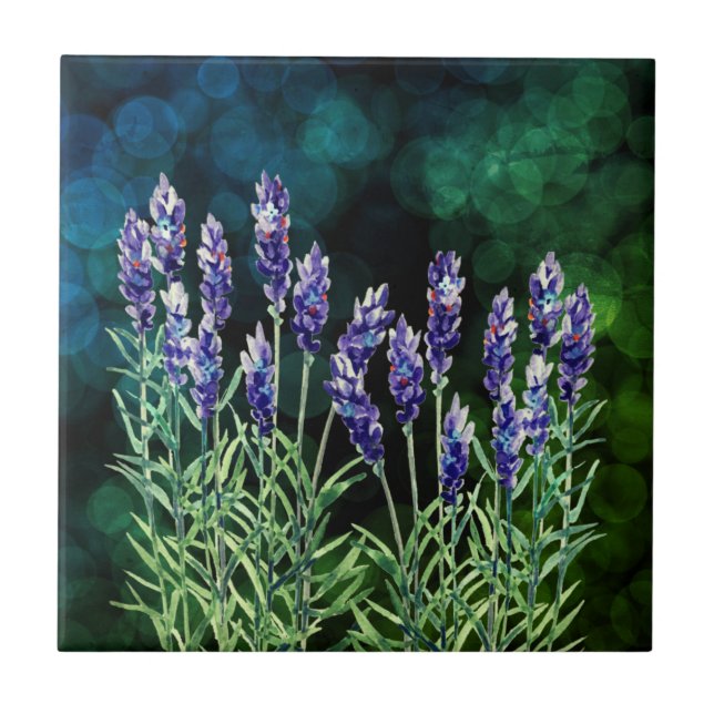 Azulejo De Cerâmica Lavanda pintada com aquarelas (Frente)