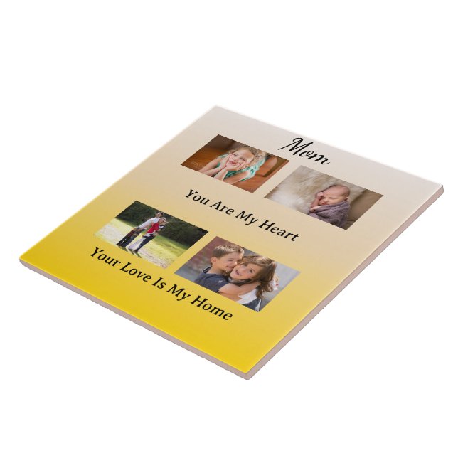 Azulejo De Cerâmica Layout de Quatro Fotos - Tributo Creme e Dourado (Lateral)