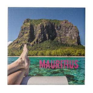 Azulejo De Cerâmica Le Morne Brabant Maurícia vista de barco no mar