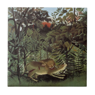 Azulejo De Cerâmica Leão Faminto de Henri Rousseau, Animal Selvagem Vi