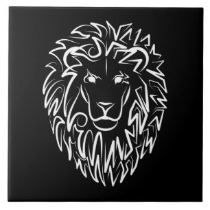 Azulejo De Cerâmica Leão Tribal Negro e Branco