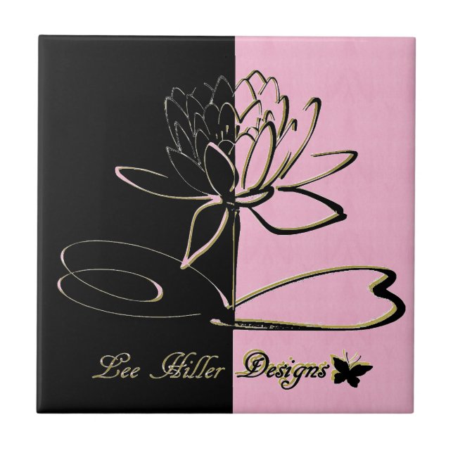 Azulejo De Cerâmica Lee Hiller Designs Accents Black Pink Gold (Frente)