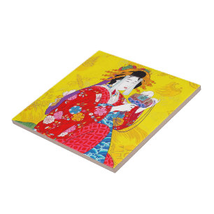 Azulejo De Cerâmica Legal arte clássica de geisha do Japão