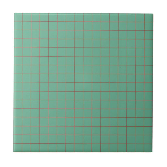 Azulejo De Cerâmica Legal Azul Teal e Vermelho Checados Retrominimalis (Frente)