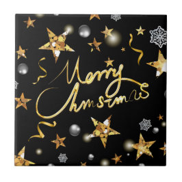 Azulejo De Cerâmica Legal Douradas estrelas negras luxuosas e metalófo