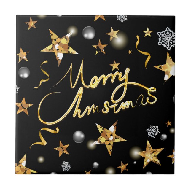 Azulejo De Cerâmica Legal Douradas estrelas negras luxuosas e metalófo (Frente)