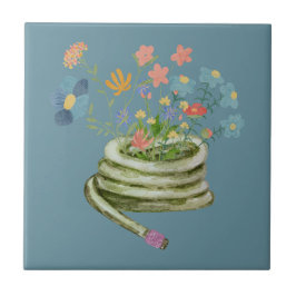 Azulejo De Cerâmica Legal ilustração de jardinagem Azul floral único