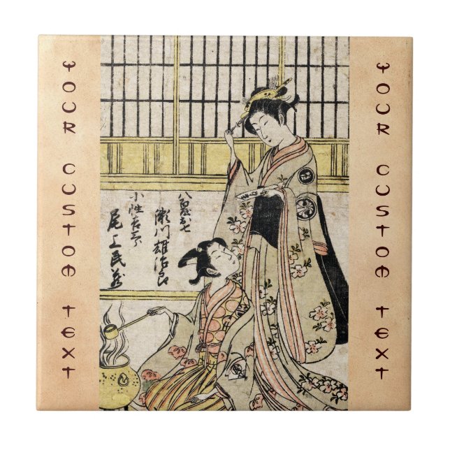 Azulejo De Cerâmica Legal pergaminho japonês ukiyo-e geisha (Frente)