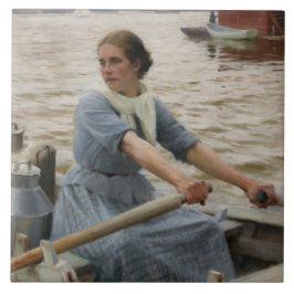 Azulejo De Cerâmica Leite Maid em um Barco Remoso (por Albert Edelsens