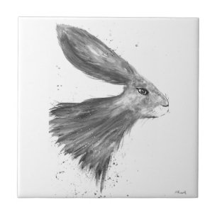 Azulejo De Cerâmica Leitura com aquarela pintura a preto Coelho da Vin