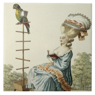 Azulejo De Cerâmica Leitura da jovem mulher em um vestido do dia com