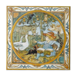 Azulejo De Cerâmica Leitura infantil aos animais Walter Crane Repro