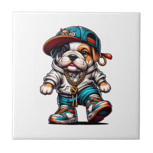 Azulejo De Cerâmica Lembrança de Roupas de Rua de Cachorrinho Bulldog