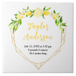 Azulejo De Cerâmica Lemons and Foliage Baby Birth Stats