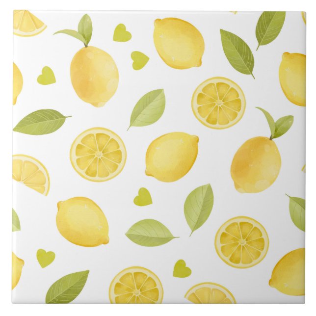 Azulejo De Cerâmica Lemons Yellow Slices Watercolor Design (Frente)