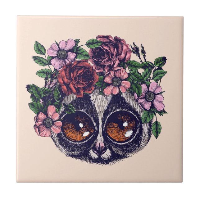 Azulejo De Cerâmica Lemur floral doce (Frente)