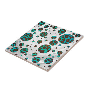 Azulejo De Cerâmica Leopardo Brown e pontos de PrintPolka da cerceta