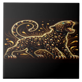 Azulejo De Cerâmica Leopardo Com Olhos Azuis em uma Borda de Quarto