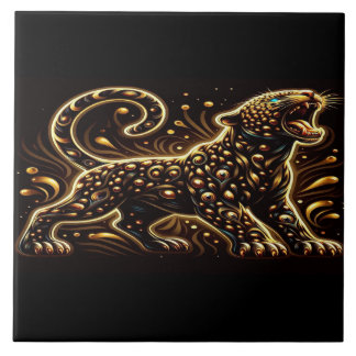 Azulejo De Cerâmica Leopardo Com Olhos Azuis em uma Borda de Quarto
