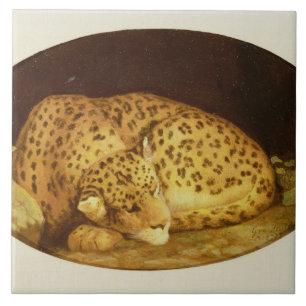 Azulejo De Cerâmica Leopardo do sono de George Stubbs , 1777 (esmalte