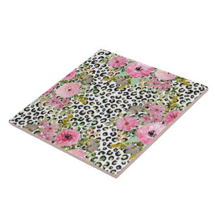 Azulejo De Cerâmica Leopardo elegante e design floral