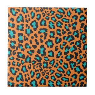 Azulejo De Cerâmica Leopardo Imprime Laranja, Preto, Aqua