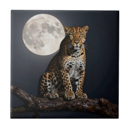 Azulejo De Cerâmica Leopardo Majestoso e Lua Cheia  