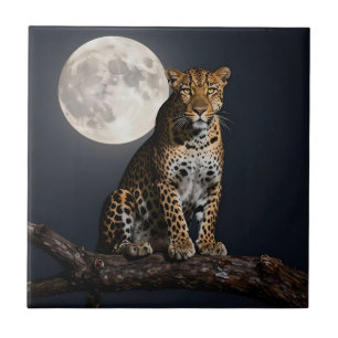 Azulejo De Cerâmica Leopardo Majestoso e Lua Cheia