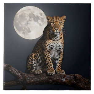 Azulejo De Cerâmica Leopardo Majestoso e Lua Cheia