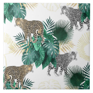 Azulejo De Cerâmica Leopardo moderno e design tropical das folhas