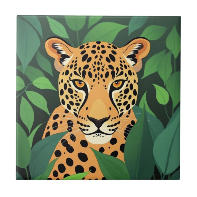 Azulejo De Cerâmica Leopardo na selva (Frente)