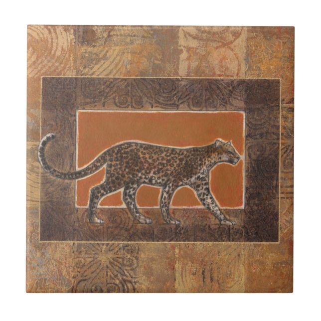 Azulejo De Cerâmica Leopardo no fundo laranja e castanho (Frente)