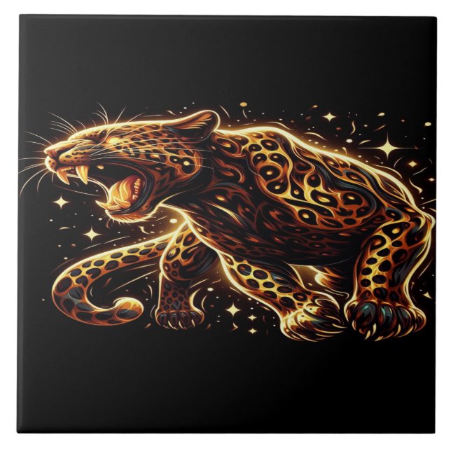 Azulejo De Cerâmica Leopardo Preto e Dourado (Frente)