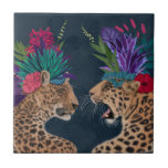 Azulejo De Cerâmica Leopardos Hot House | CASAL<br><div class="desc">Este impressão apresenta um par de chitás enfeitado no jardim floral | Por Fab Funky. ID da imagem: 192444GG</div>
