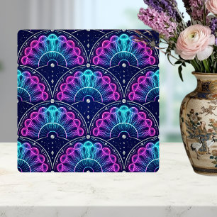 Azulejo De Cerâmica Leque Art Déco de Jellyfish Neon Rosa Azul