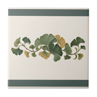 Azulejo De Cerâmica Leque Botânico de Ginkgo Frieze Cor Personalizada