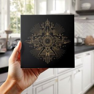 Azulejo De Cerâmica Leque de Luxo Art Deco Motivo Geométrico Pat#4 ID1